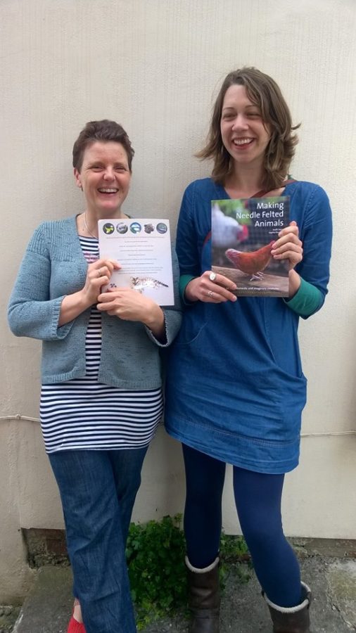The authors Steffi Stern and Sophie Buckley with their book Making Needle Felted Animals