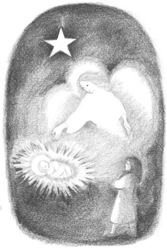 drawing of the infant Jesus with a child and angel