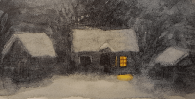Pettson's cottage at night