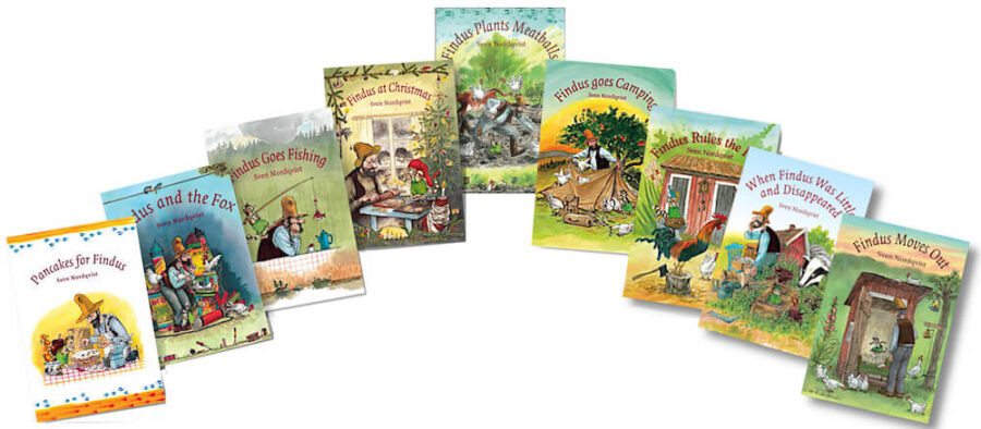 A chronological arrangement of Pettson and Findus books.