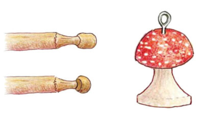 sticks carved into toadstool shape