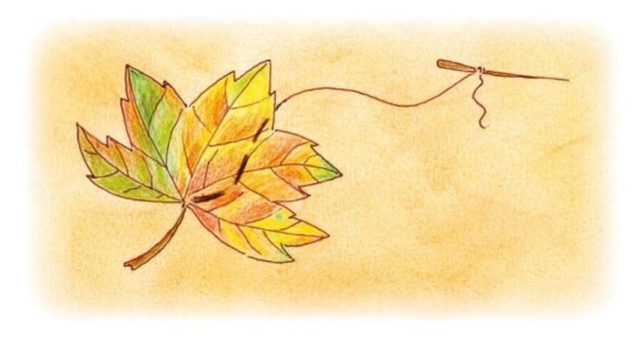 leaf with needle and thread