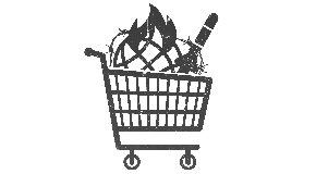 A burning globe in a shopping cart.