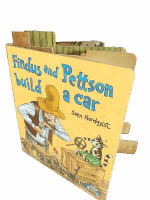 Findus and Pettson build a car pop-up book